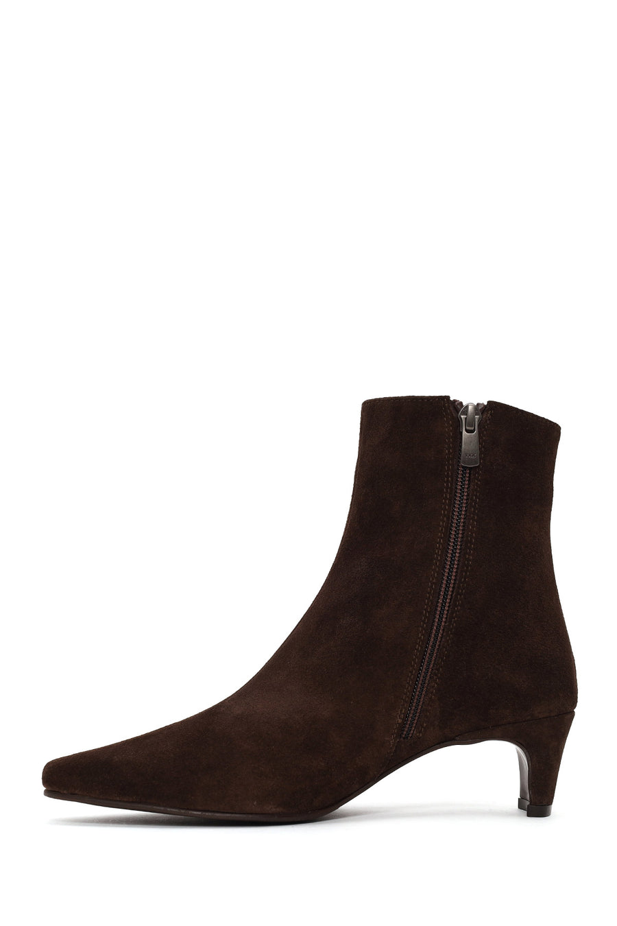 Woman Brown Zip Closure Chunky-Heeled Suede Leather Boots