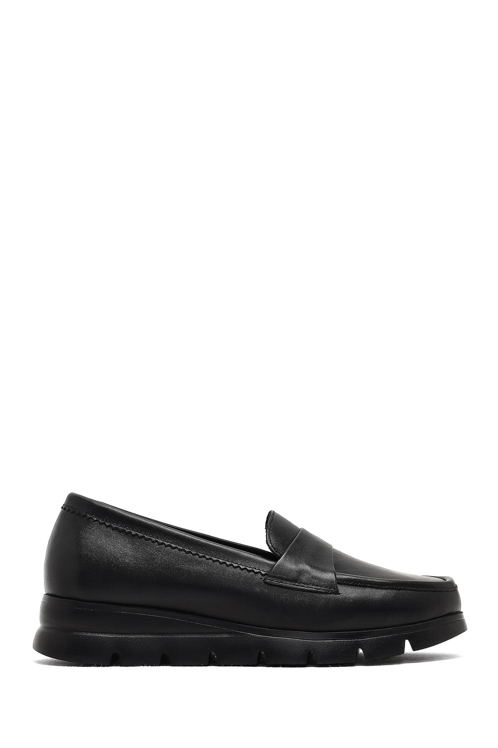 Kadın Siyah Dolgu Topuklu Deri Comfort Loafer