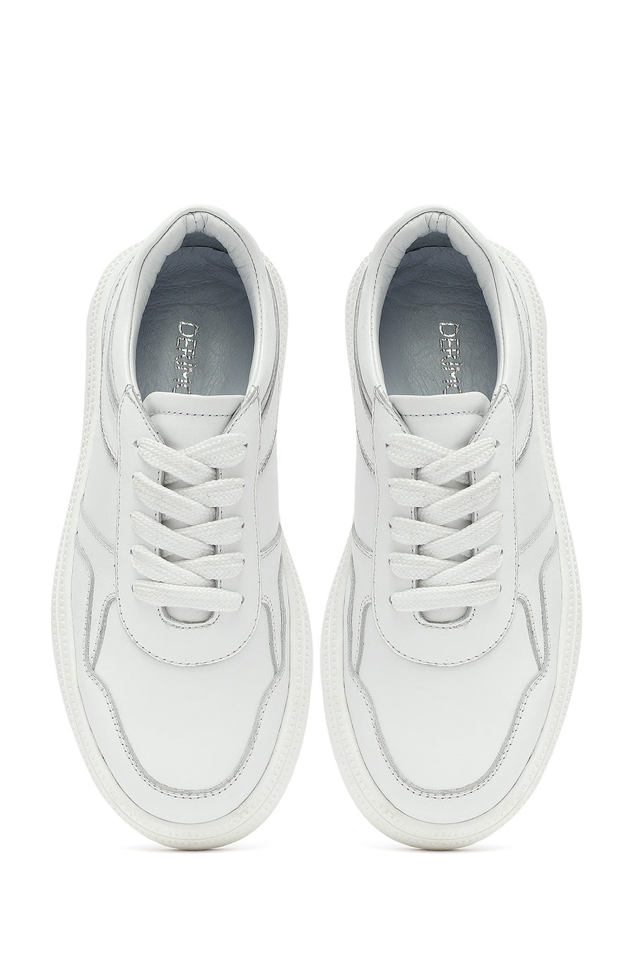 Woman White Laced Thick Sole Leather Sneakers