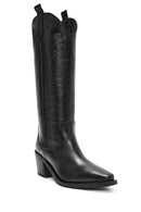 Woman Black Chunky Heels Leather Cowboy Boots | Derimod