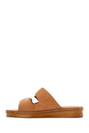 Women's Tan Buckle Suede Leather Comfort Slippers | Derimod