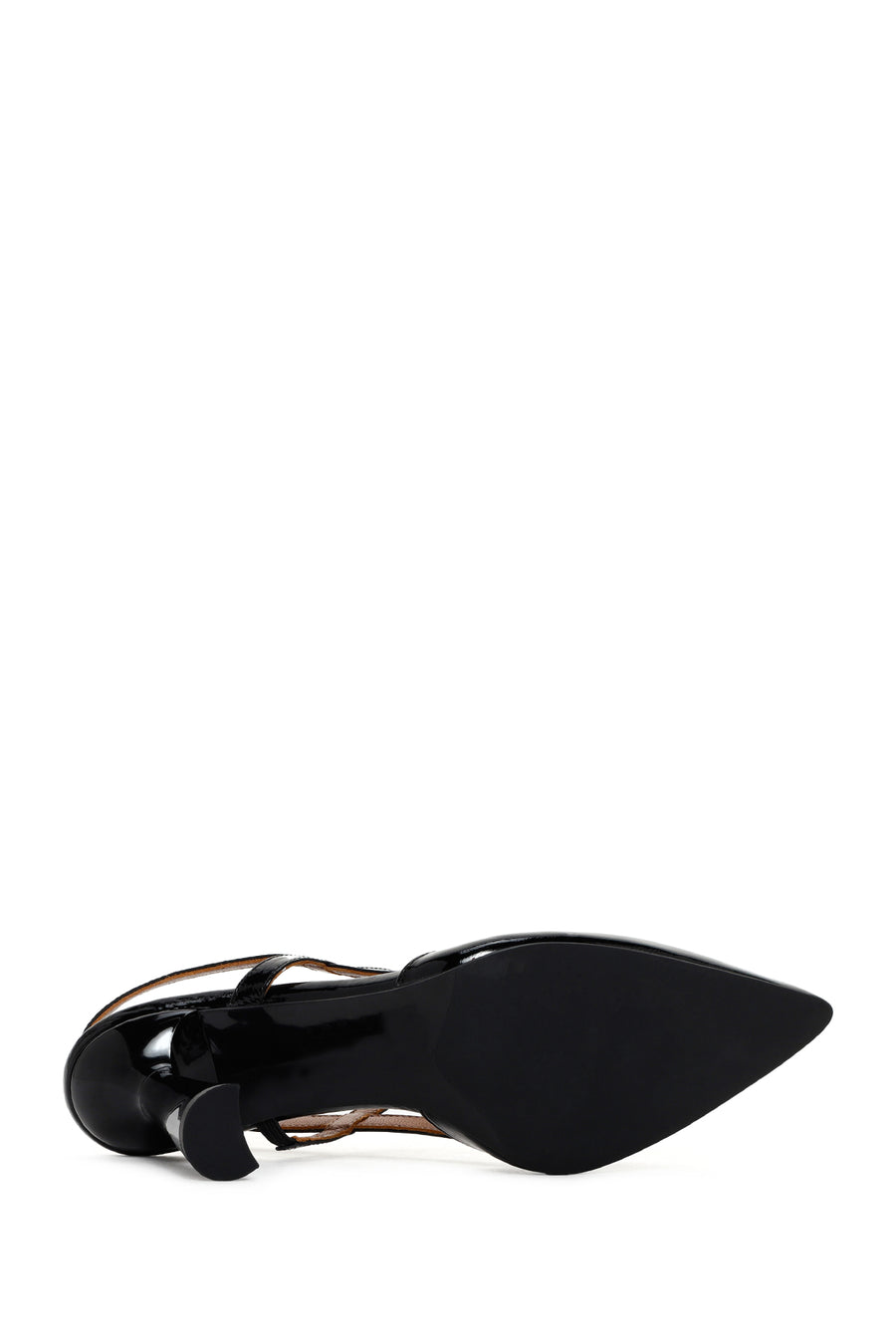 Women's Black Open-Back Heeled Patent Leather Shoes