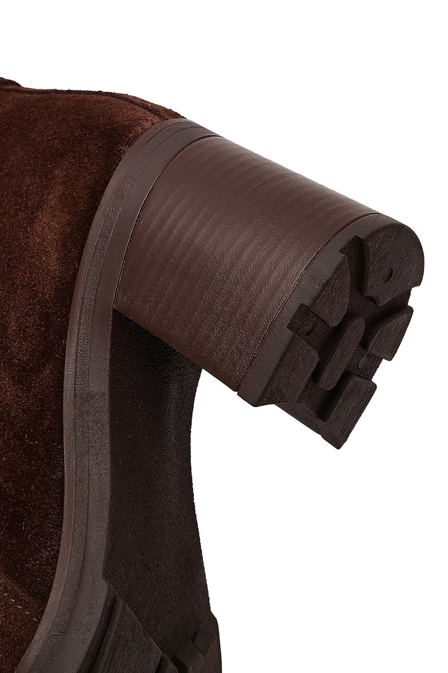Women's Brown Zippered Thick Heel Suede Leather Boots
