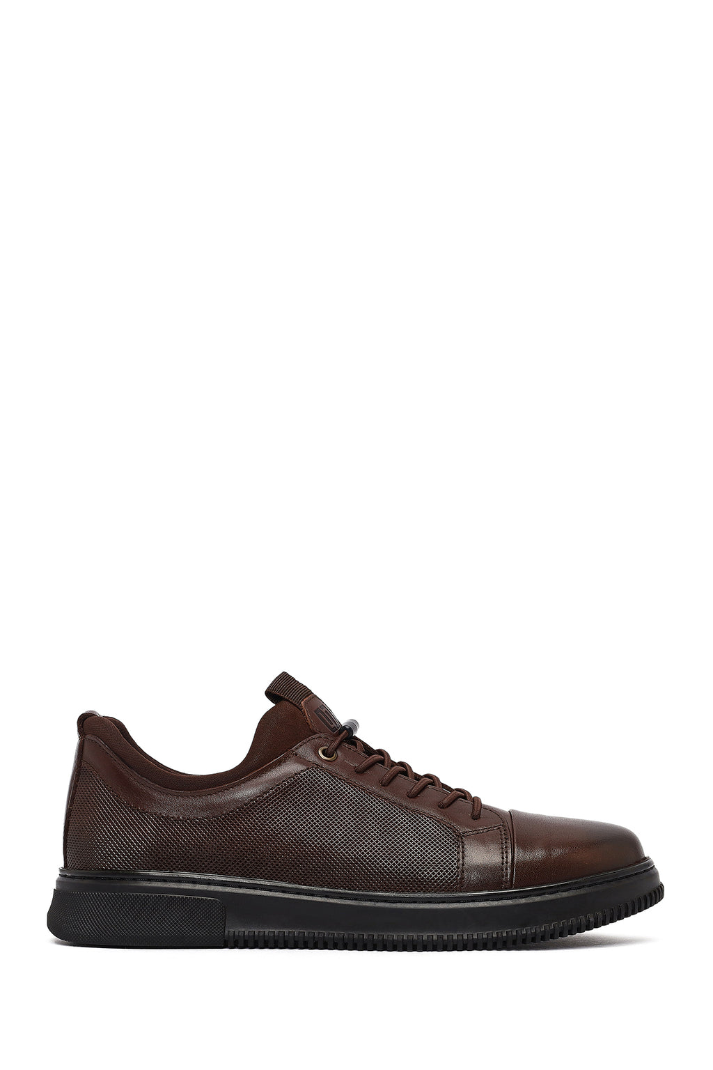 Erkek Kahverengi Bağcıklı Deri Sneaker