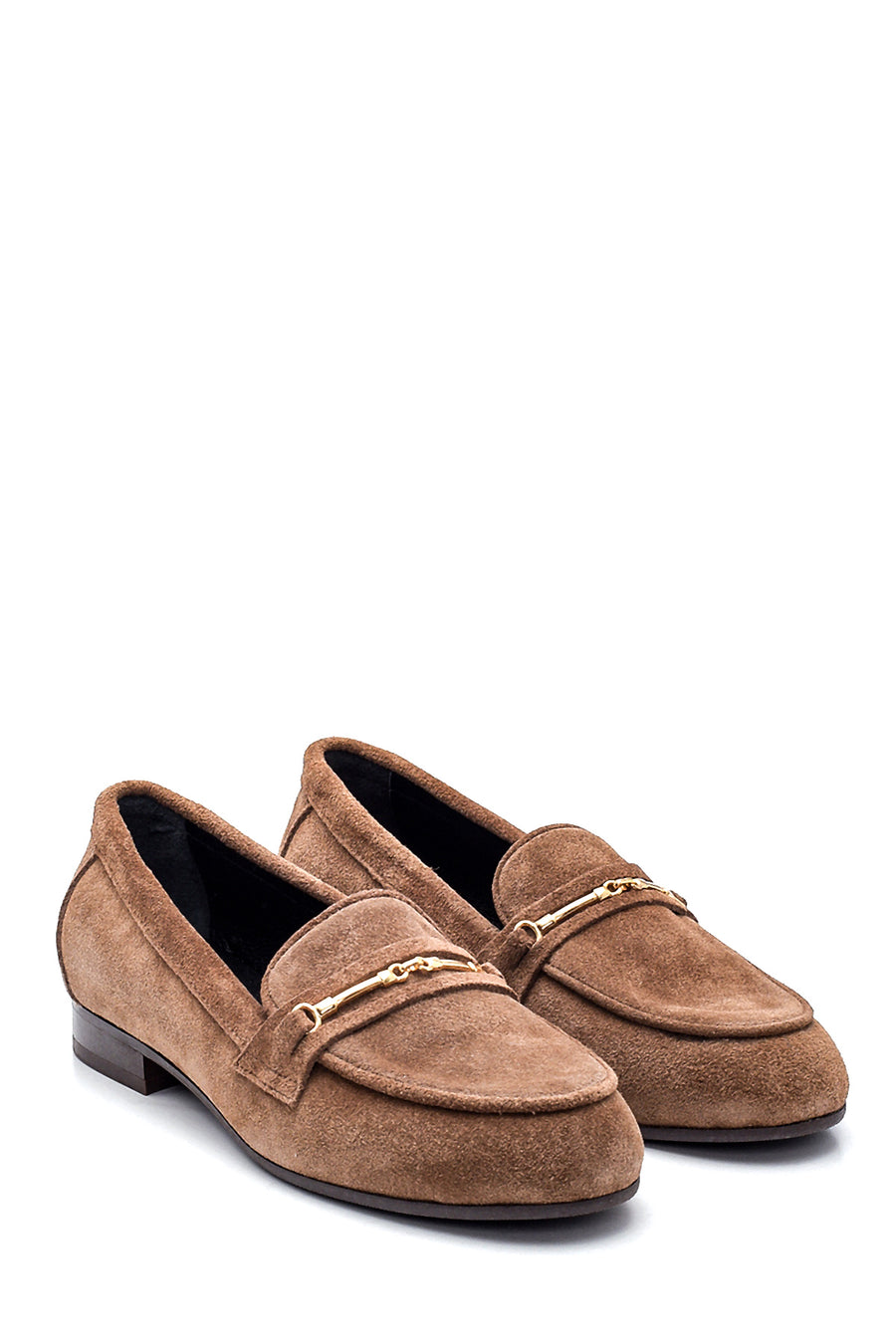 Kadın Deri Tokalı Süet Loafer