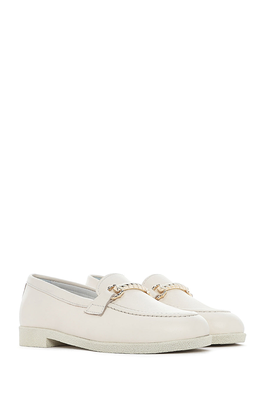 Women's Cream Buckled Leather Loafer