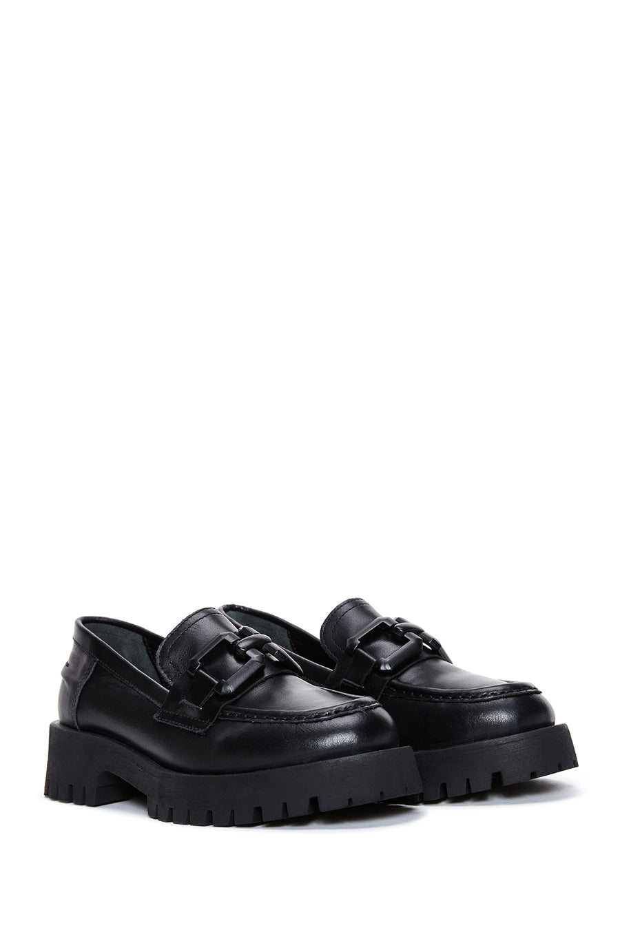 Woman Black Thick-Soled Leather Masculine Loafer