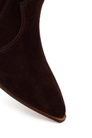 Woman Brown Chunky-Heeled Suede Cowboy Boots | Derimod