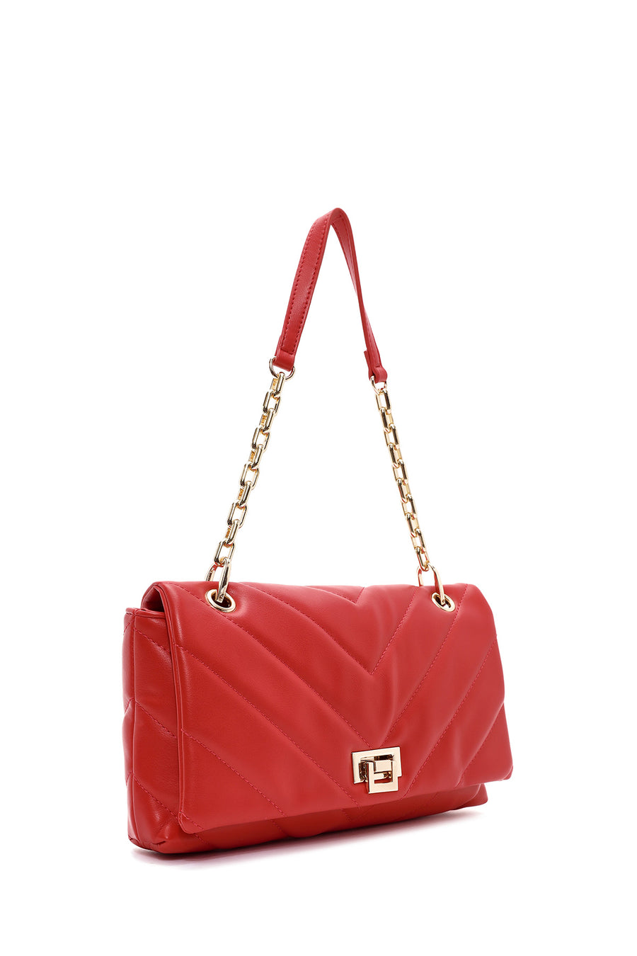 Women's Red Chain Strap Quilted Shoulder Bag