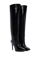 Women's Black Leather Thin Heeled Boots | Derimod