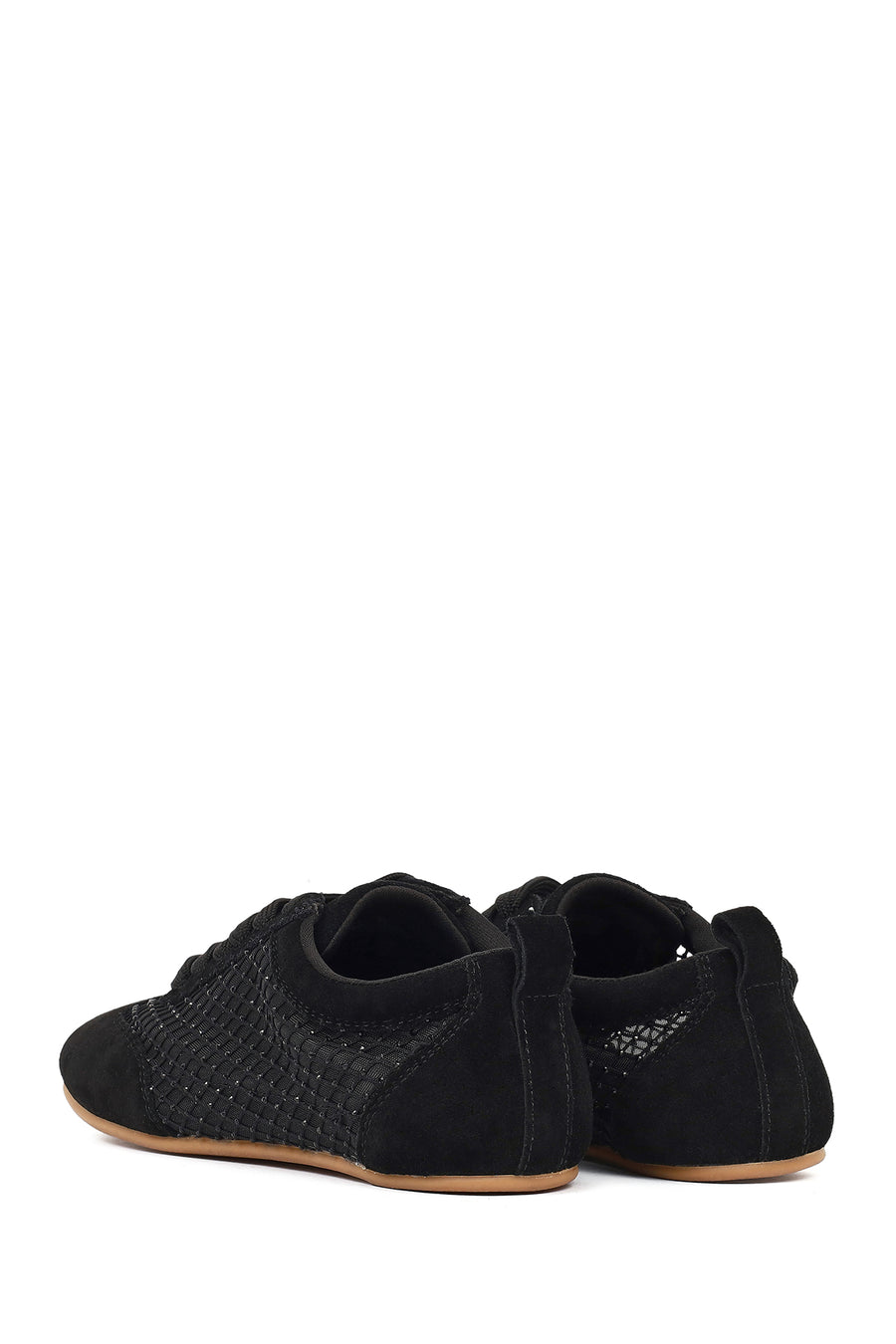 Women's Black Lace-Up Rhinestone Suede Leather Sneaker