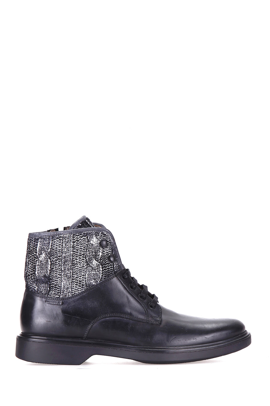 Men's Leather Boots with Knit Detail