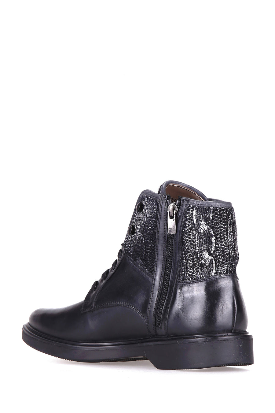 Men's Leather Boots with Knit Detail