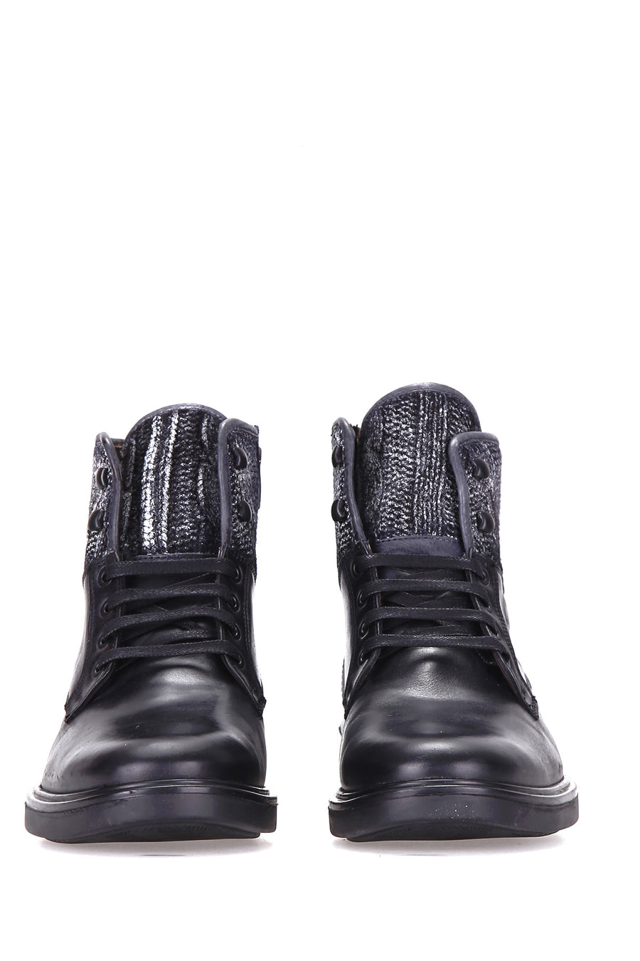 Men's Leather Boots with Knit Detail