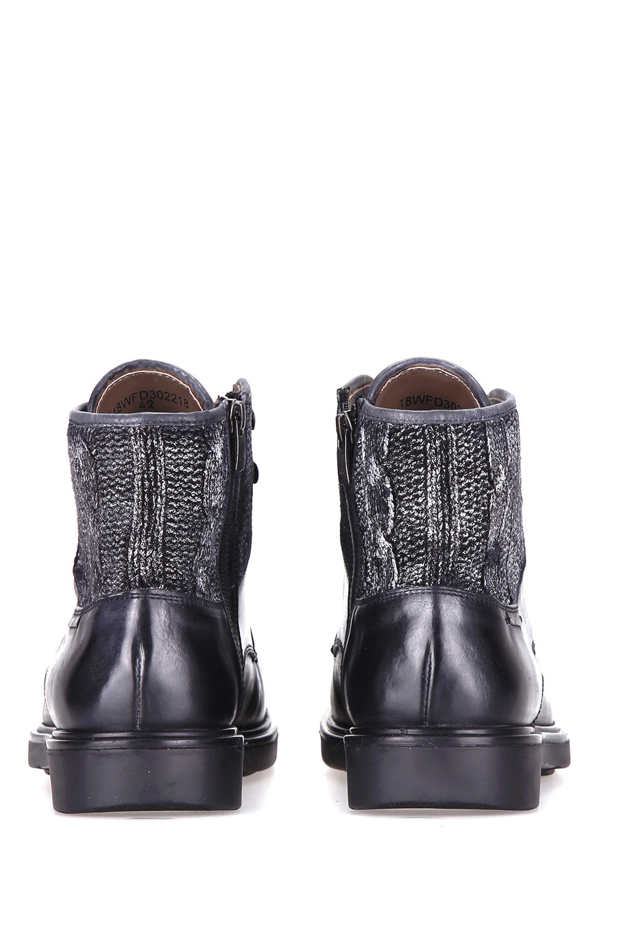 Men's Leather Boots with Knit Detail