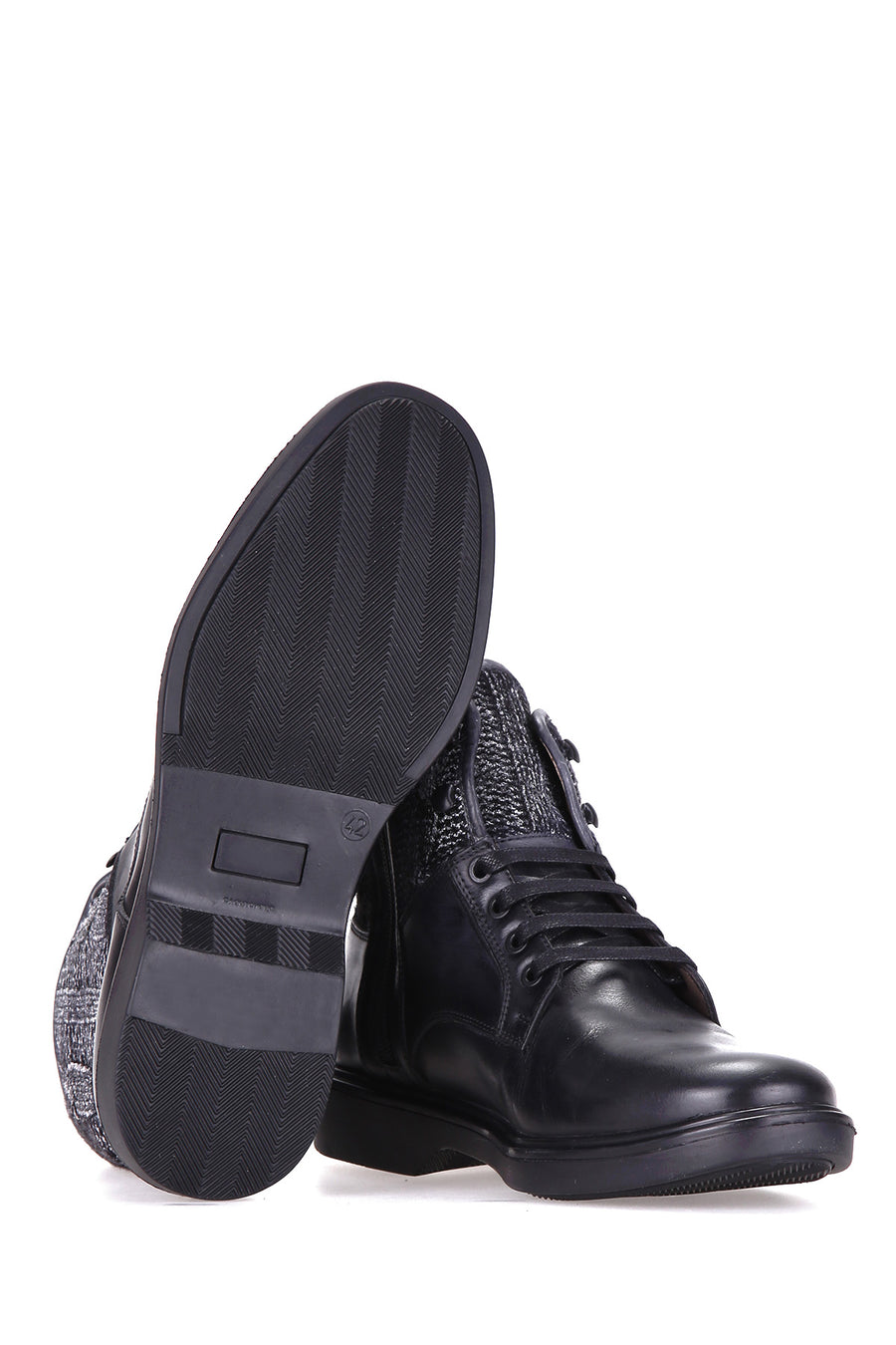 Men's Leather Boots with Knit Detail