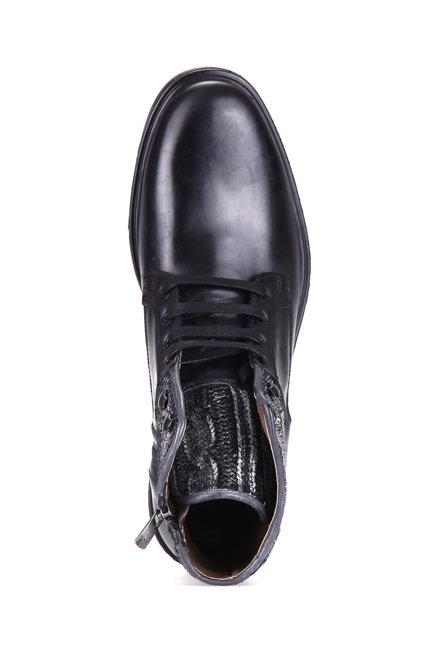 Men's Leather Boots with Knit Detail