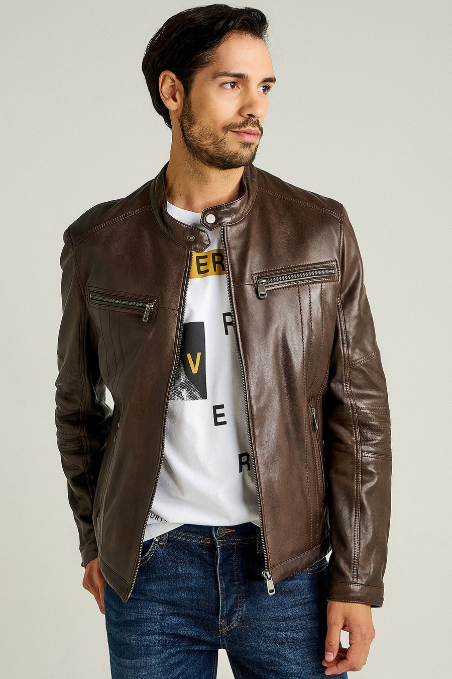 Demar Erkek Kahverengi  Slim-Fit Deri Ceket 18WGD6305M5 | Derimod