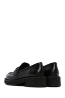 Women's Black Chain Detailed Leather Masculine Loafer | Derimod