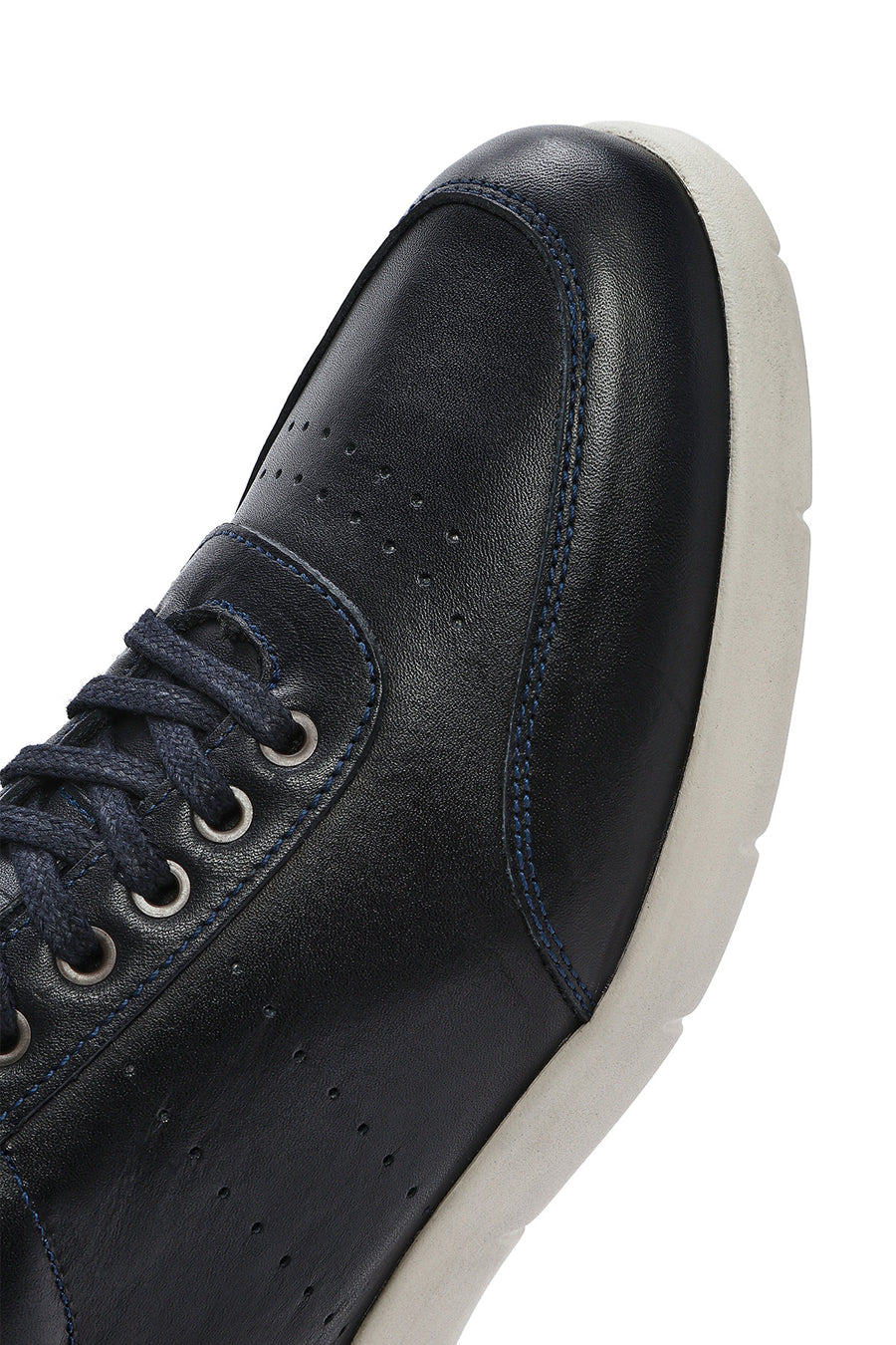 Erkek Lacivert Bağcıklı Deri Casual Sneaker