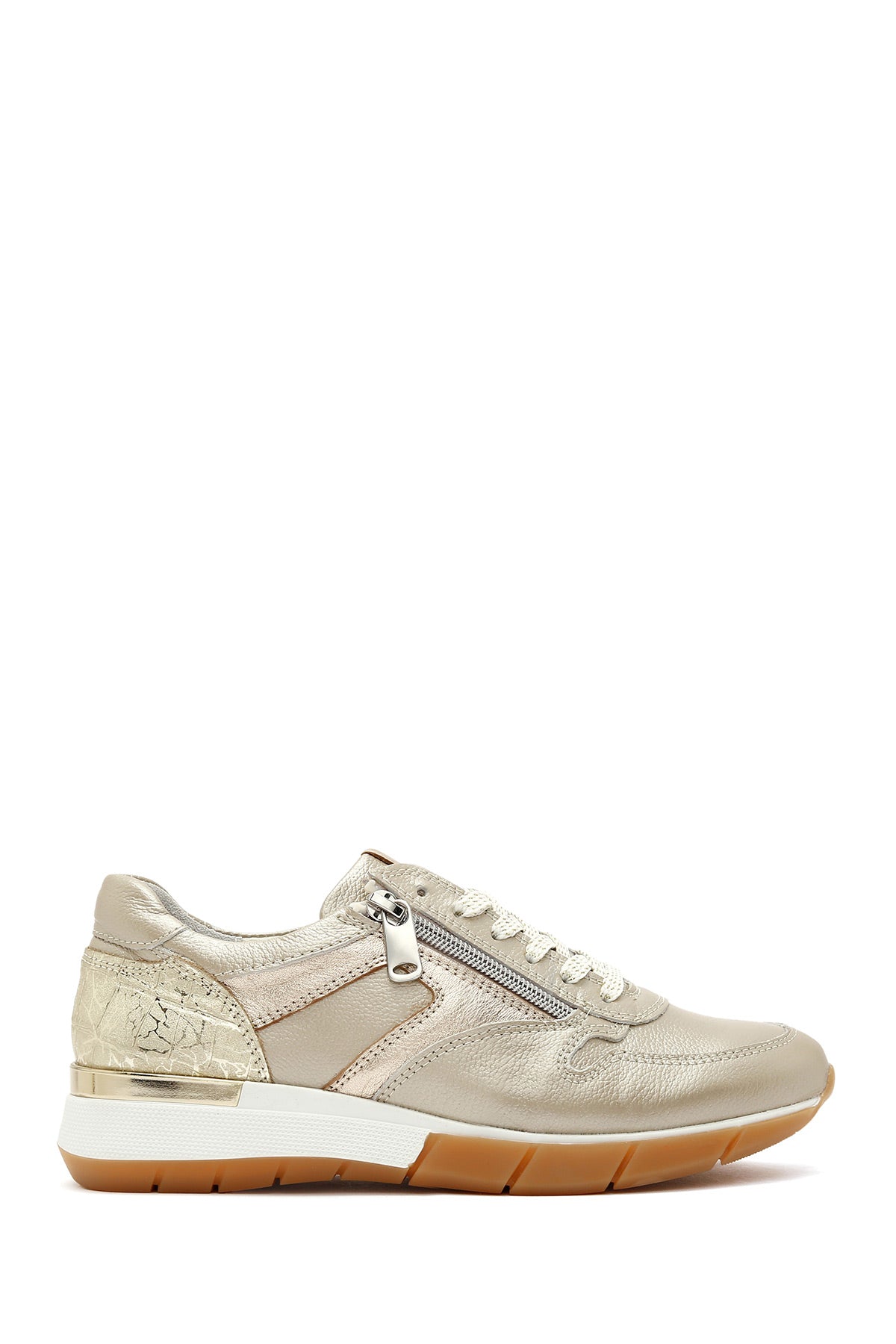 Women's Gold Laced Side Zipper Leather Sneaker 25SFD370514 | Derimod