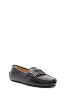 Woman Black Buckle-Detail Leather Loafer | Derimod