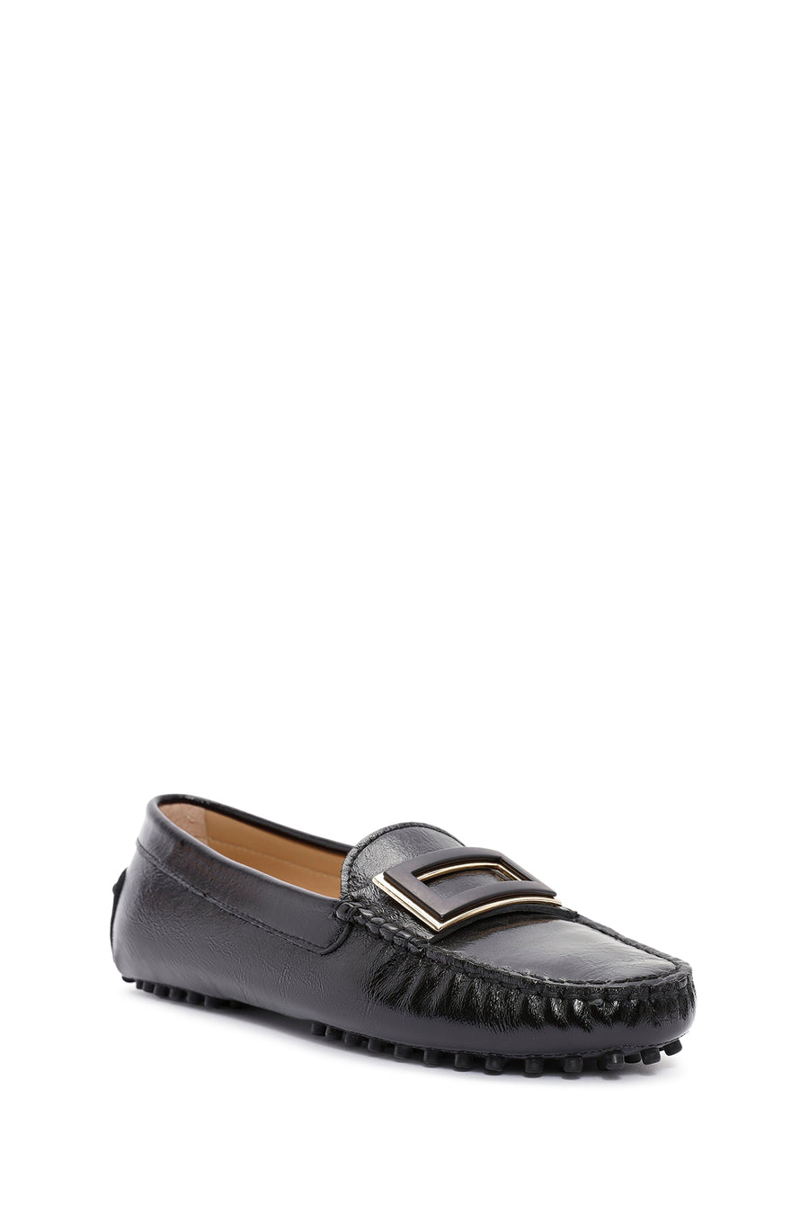 Woman Black Buckle-Detail Leather Loafer