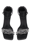 Women's Black Stone Ankle Strap Thin Heel Sandals | Derimod