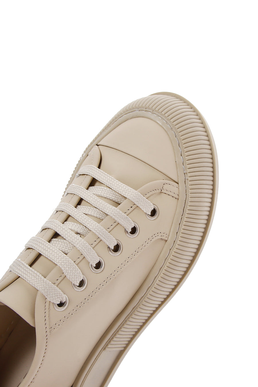 Women's Beige Leather Thick Soled Sneaker
