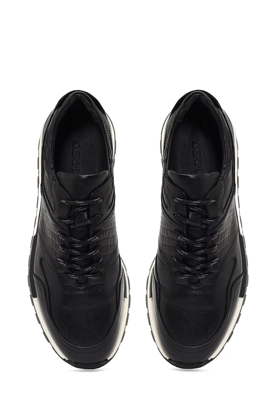 Erkek Siyah Bağcıklı Deri Casual Sneaker