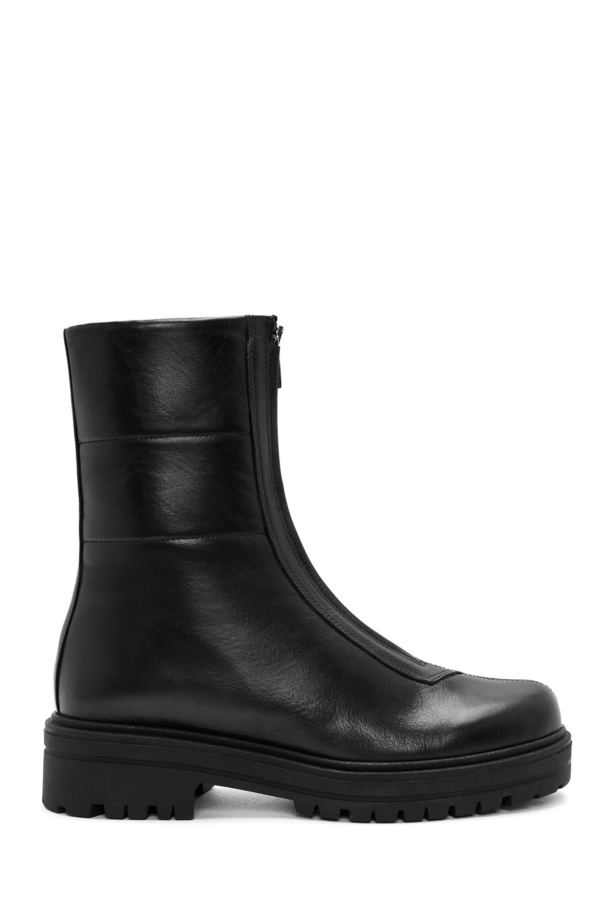 Women's Black Front Zipper Leather Boots 24WFD110818 | Derimod