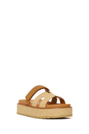 Woman Beige Strappy Thick-Soled Slipper | Derimod