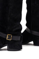 Woman Black Thick-Heeled Suede Leather Cowboy Boots | Derimod