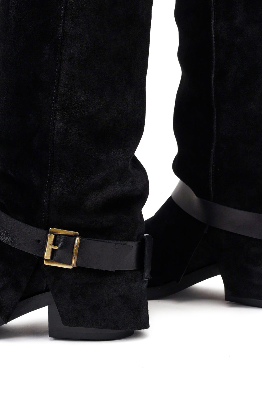 Woman Black Thick-Heeled Suede Leather Cowboy Boots