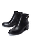 Women's Black Zippered Low Heel Leather Boots | Derimod