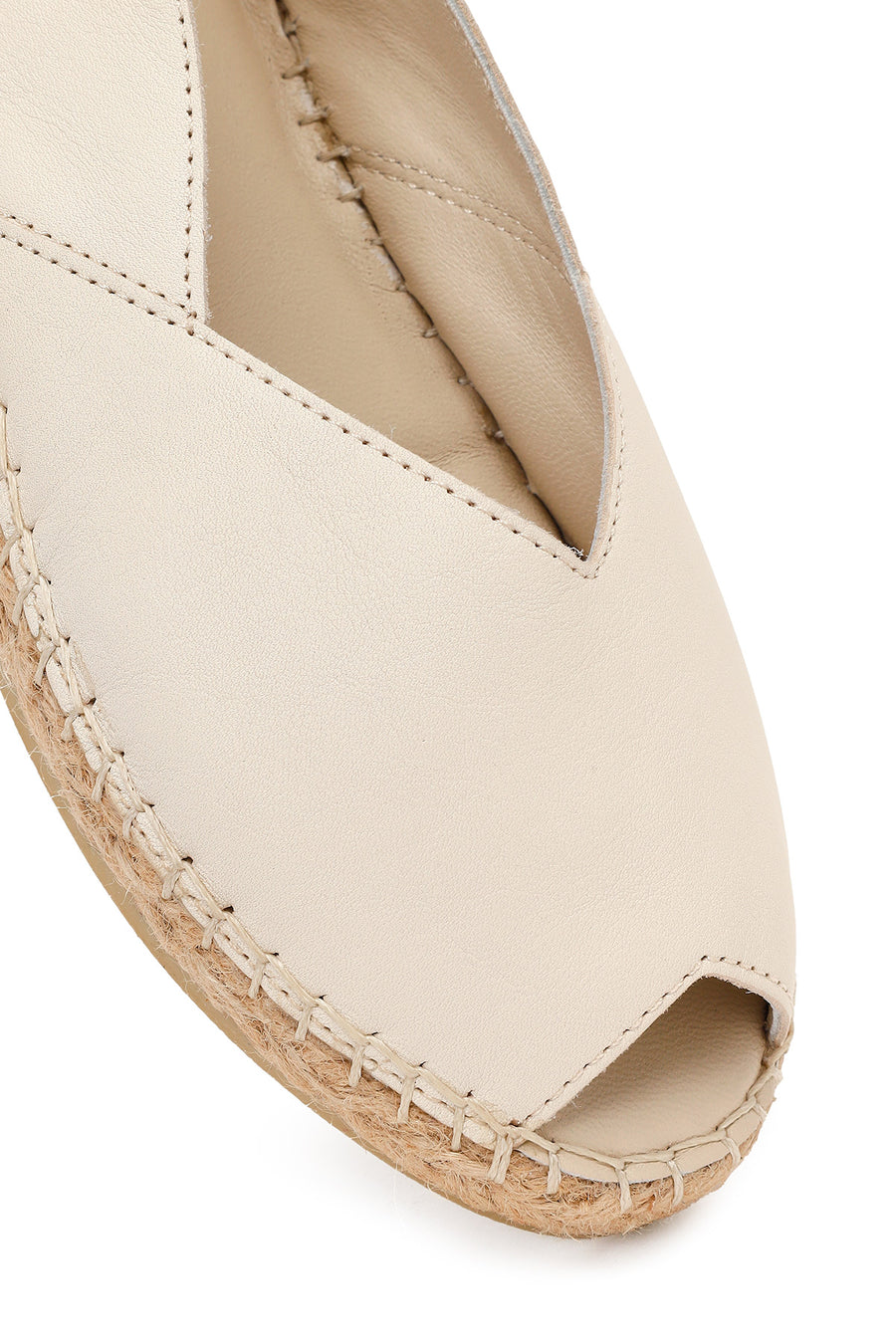 Women's Cream Thick-Soled Leather Espadrilles