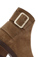 Women's Brown Zippered Thick Heel Suede Leather Boots | Derimod