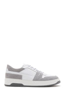 Men's White Suede Detailed Leather Sneaker | Derimod