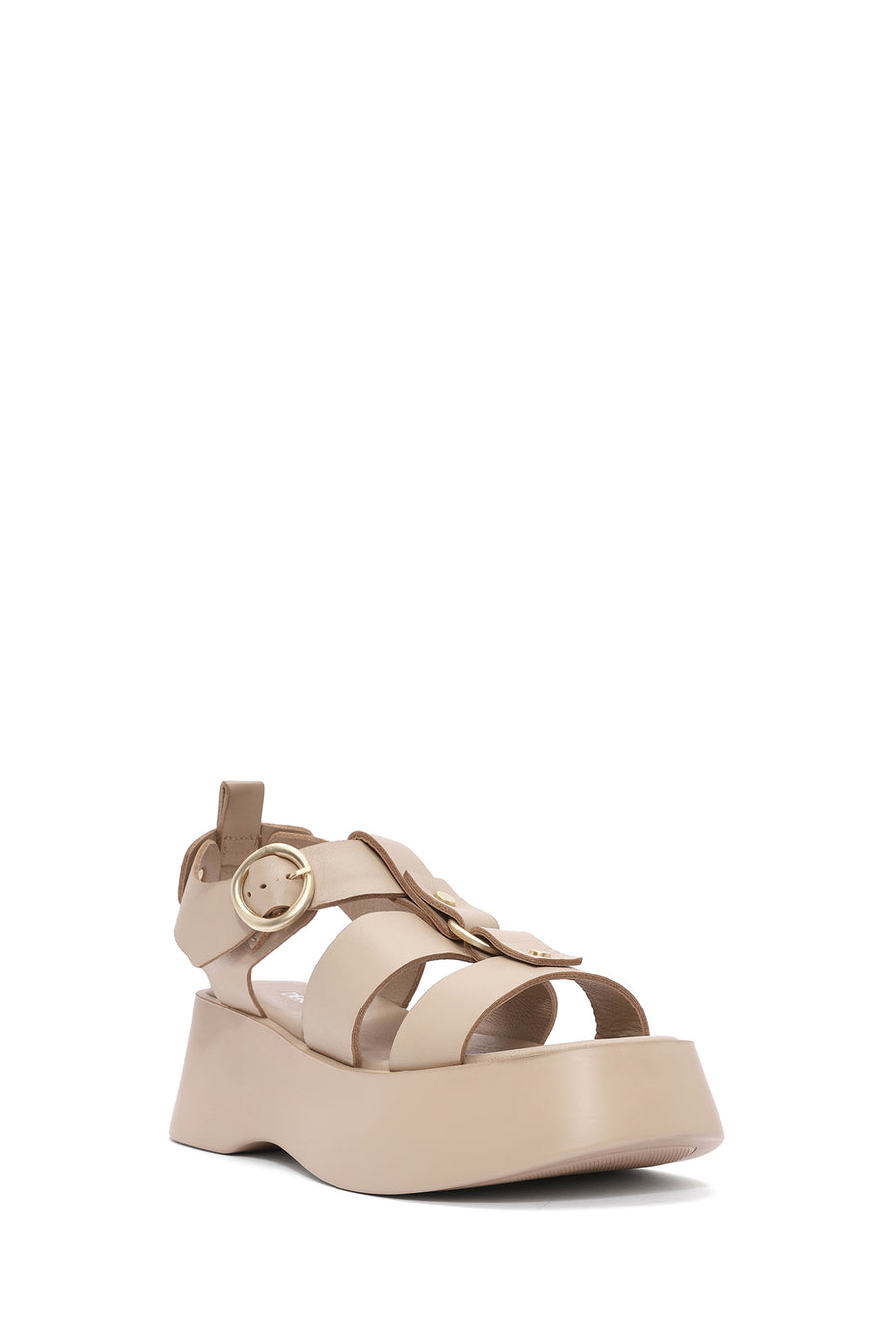 Women's Beige Ankle Strap Thick Soled Leather Sandals