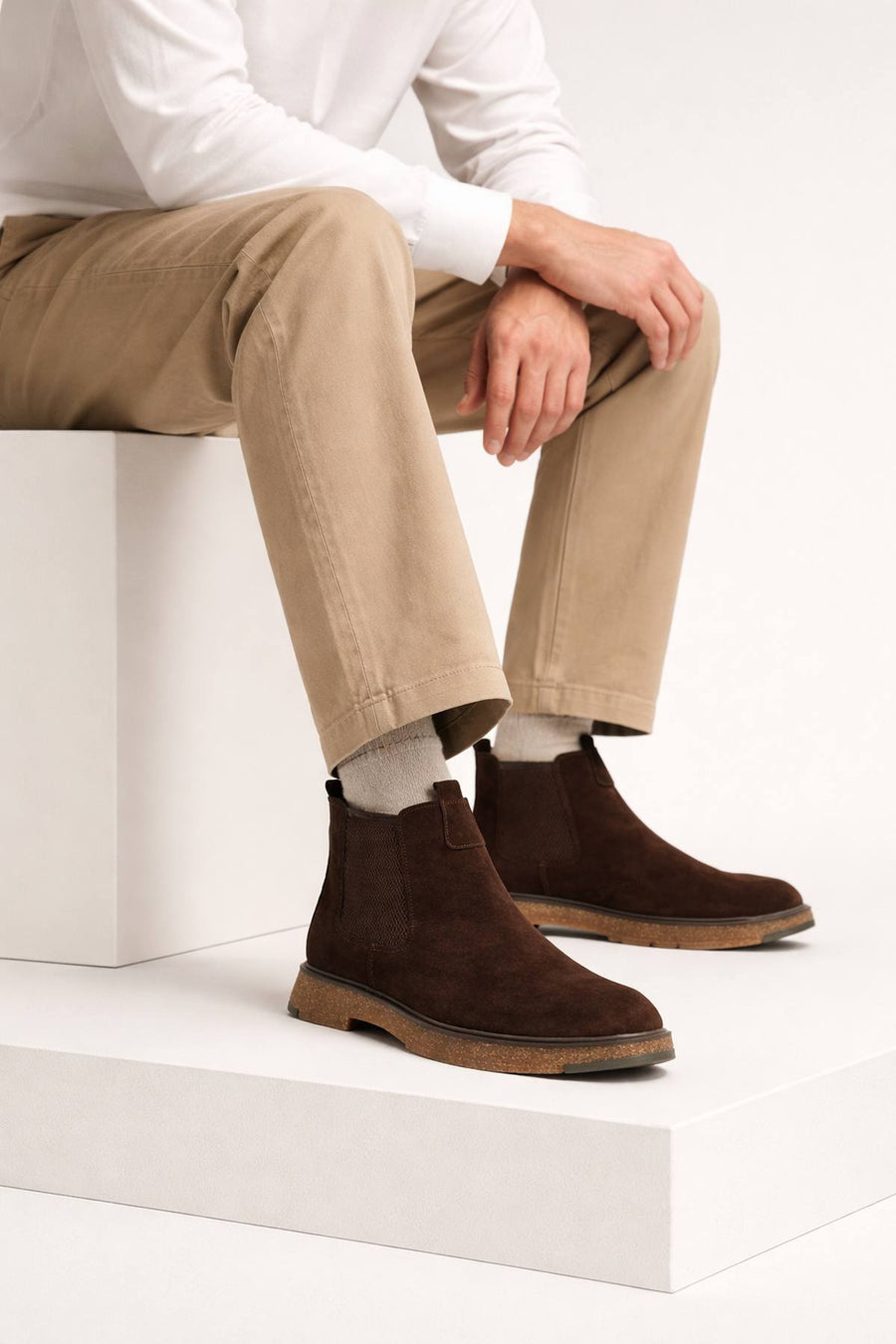 Men's Brown Suede Leather Chelsea Boots