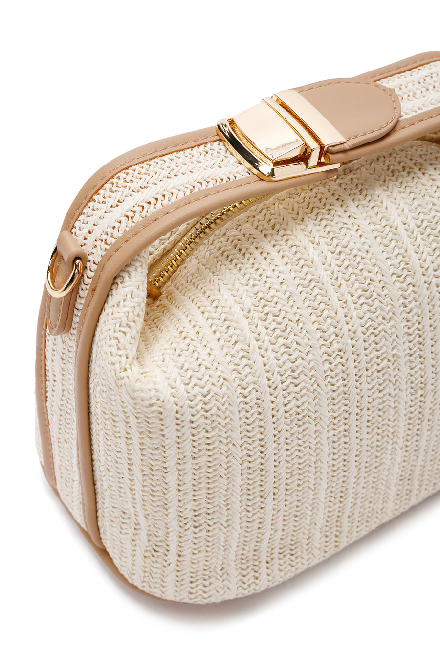 Women's Cream Long Strap Straw Handle Bag