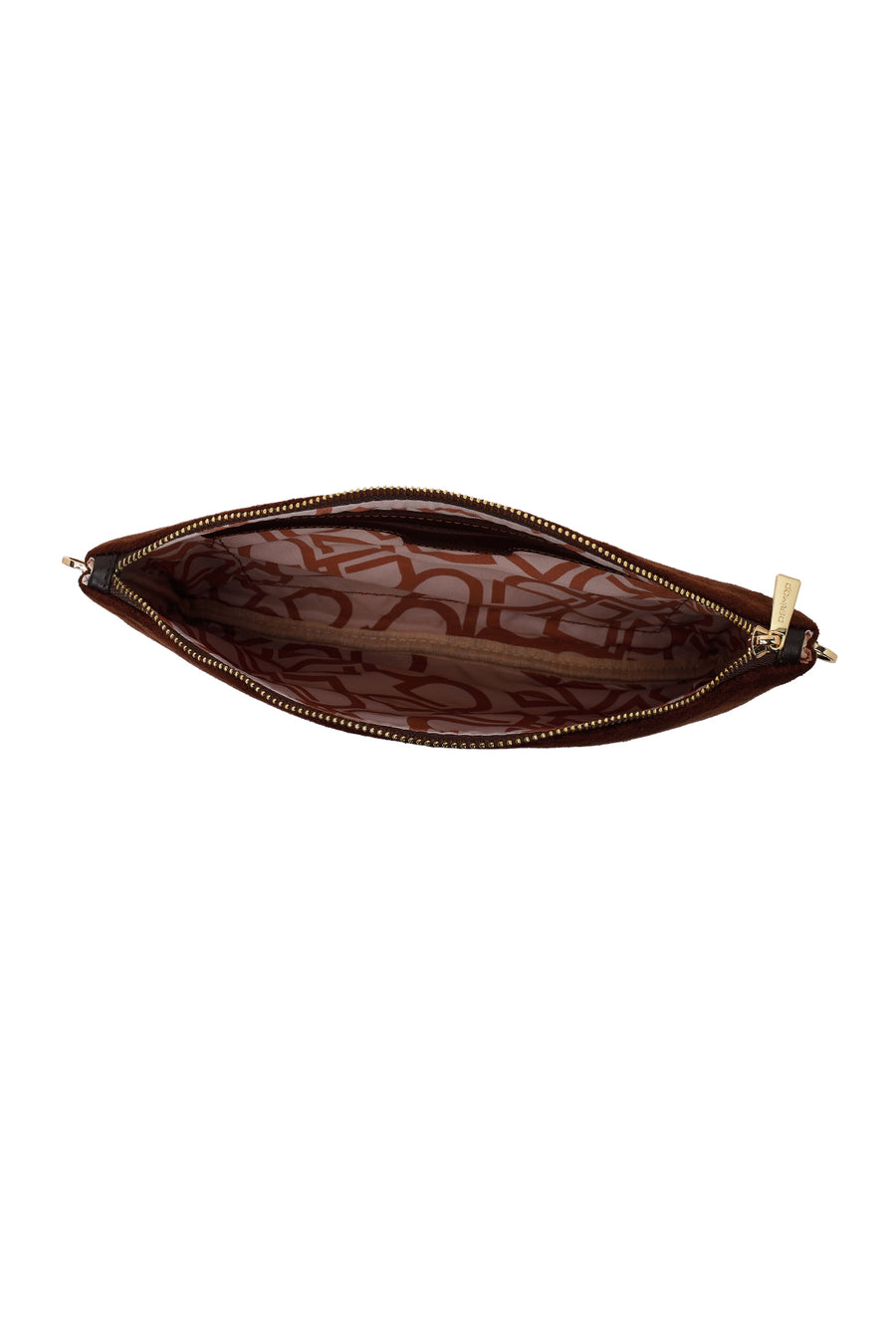 Woman Brown Suede Clutch Bag with Long Chain Strap
