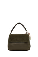 Woman Khaki Long-Strap Suede Shoulder Bag | Derimod