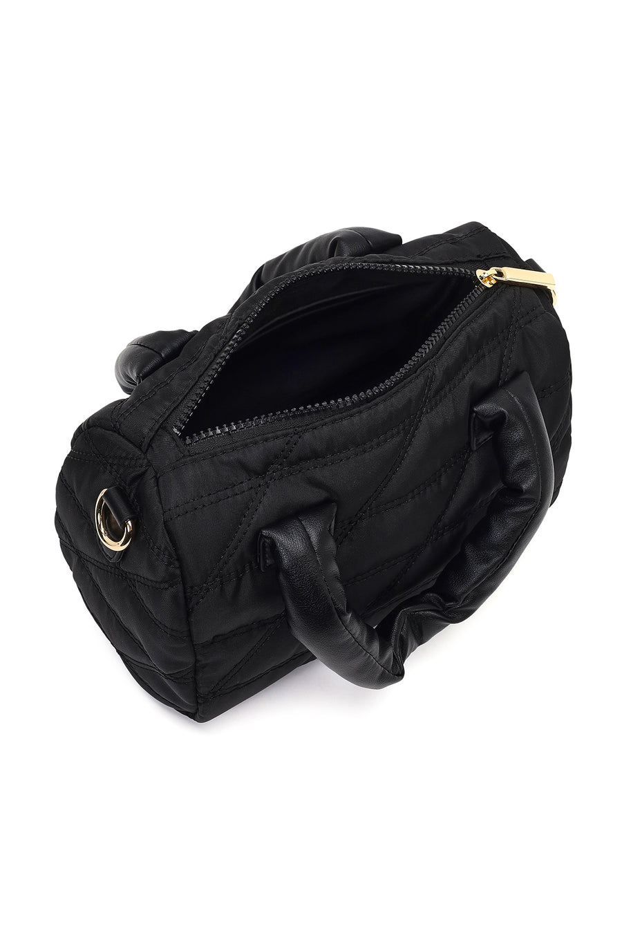 Woman Black Long-Strap Charm Fabric Shoulder Bag