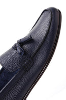 Men's Navy Blue Leather Tasseled Loafer | Derimod