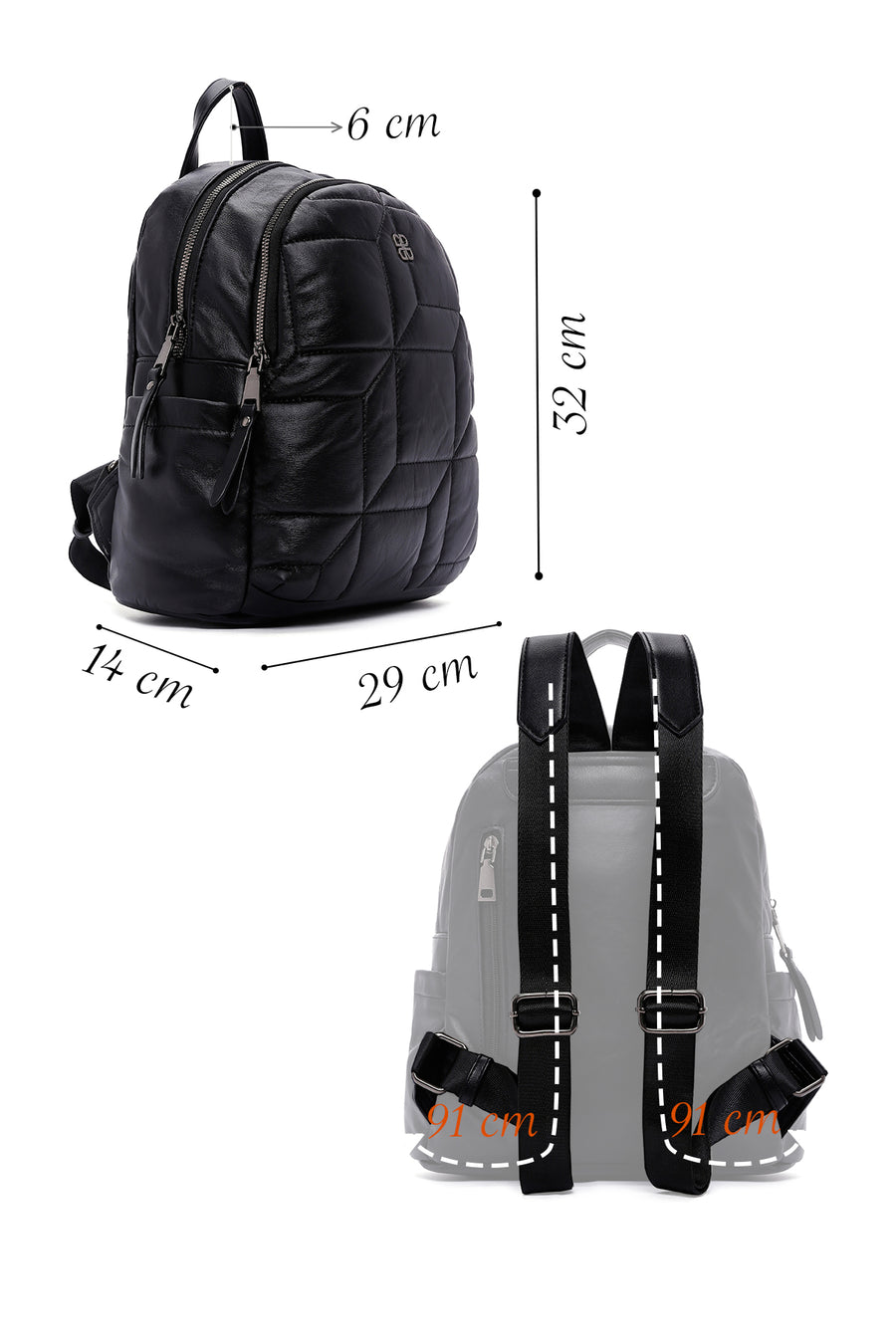 Women's Black Quilted Backpack