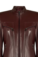 Pam Woman Burgundy Short Leather Jacket | Derimod