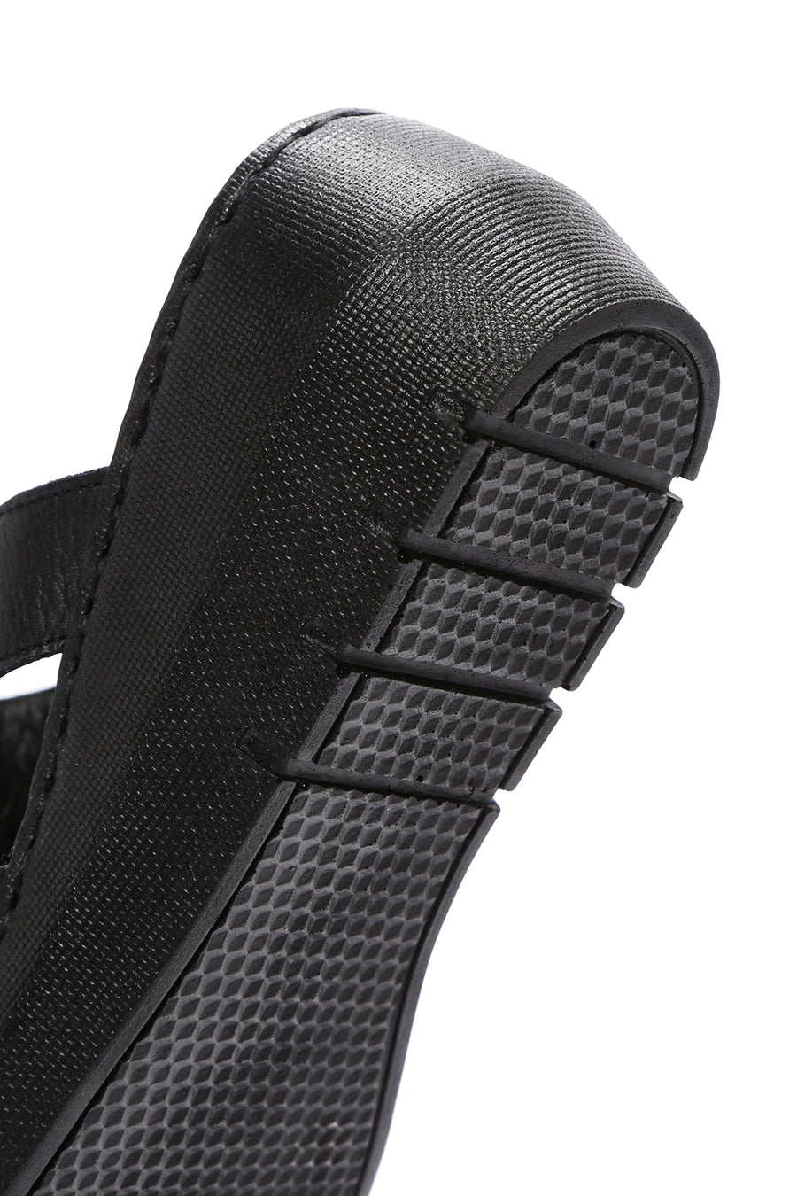 Women's Black Wedge Heeled Leather Comfort Slippers