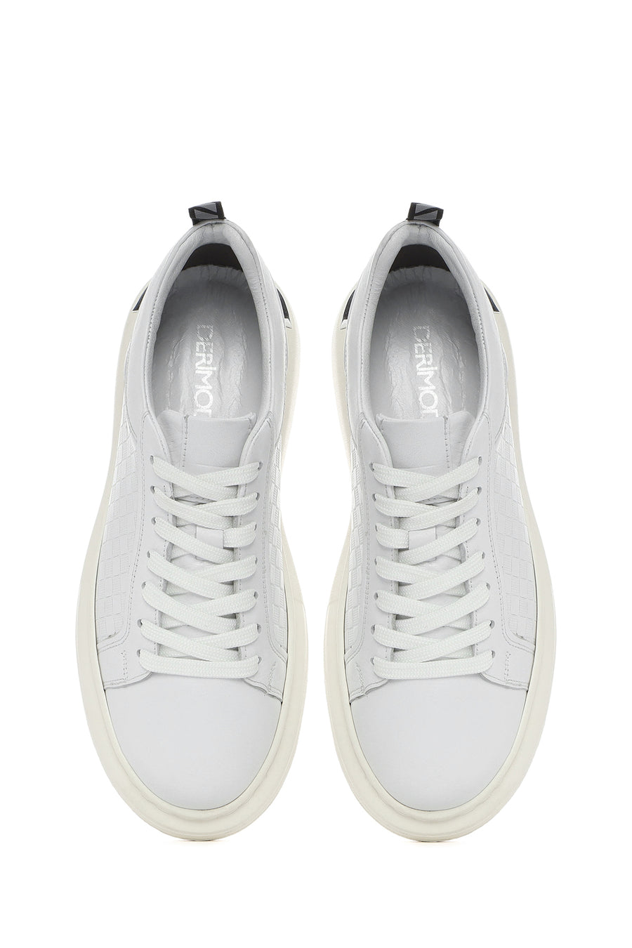 Erkek Beyaz Bağcıklı Kalın Tabanlı Deri Sneaker