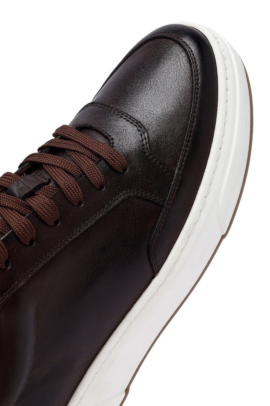 Erkek Kahverengi Bağcıklı Deri Sneaker
